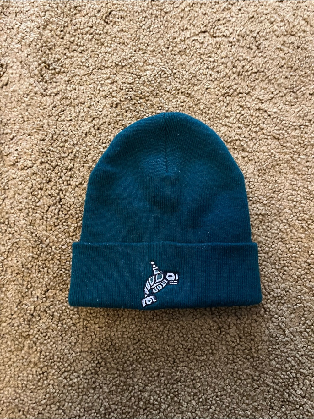 Teal Beanie Hat with Animal Embroidery